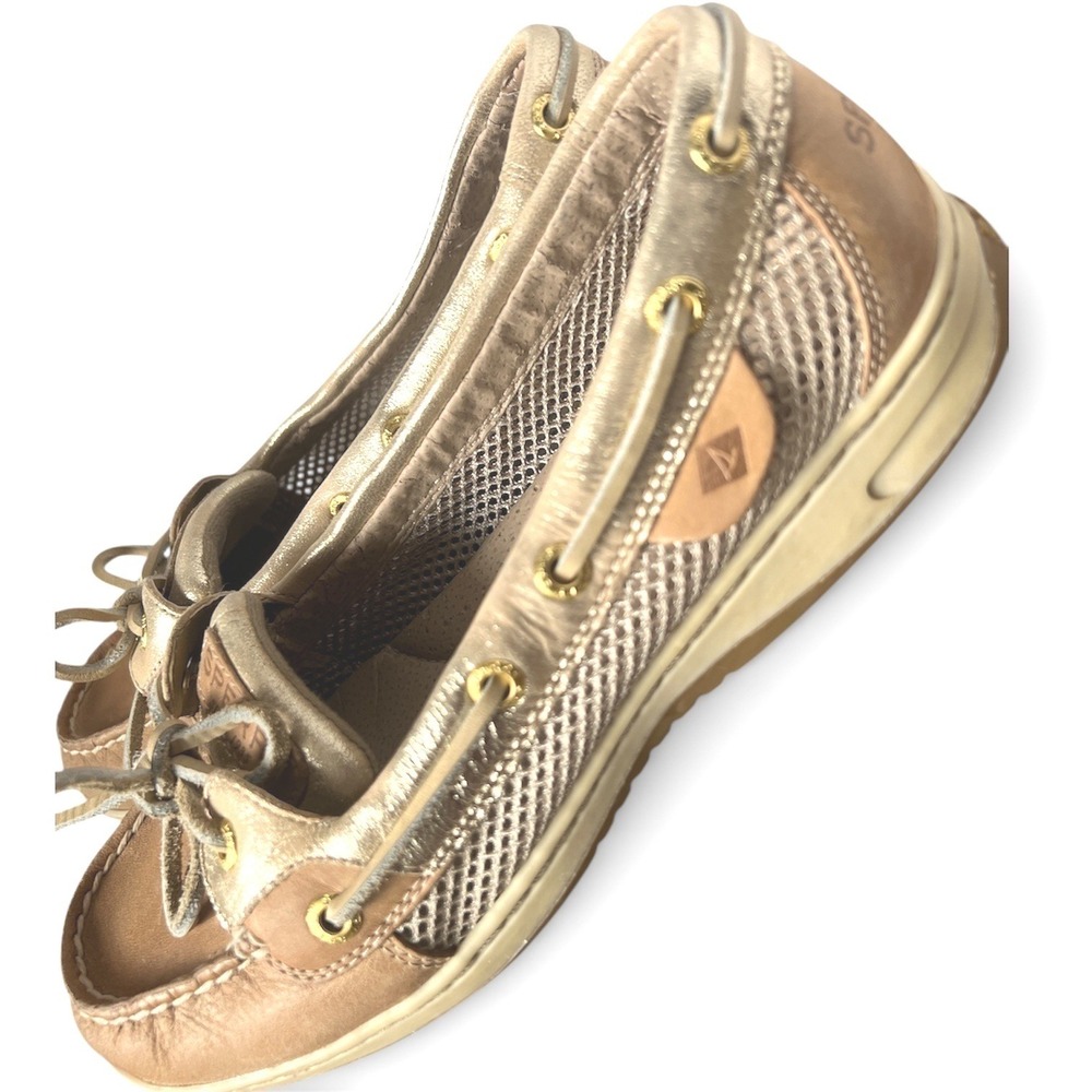 Sperry Women's Gold Leather Mesh Boat Shoes Size 8